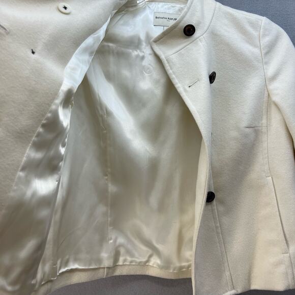 Banana Republic Pea Coat Women's Size S White 48% Wool Classic Elegant Preppy - Picture 5 of 11